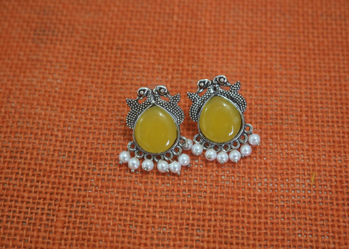 Teardrop Stud Earrings with Pearl Accents