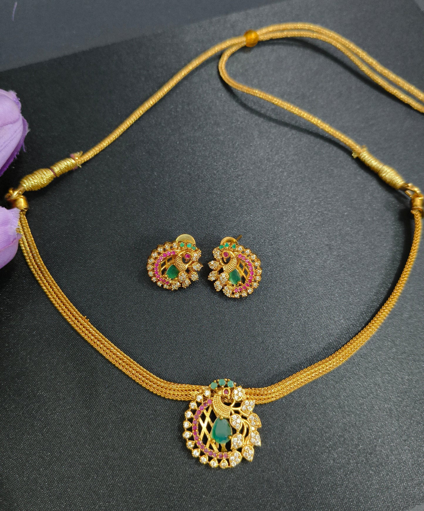 Peacock Intricate Necklace Set -Green