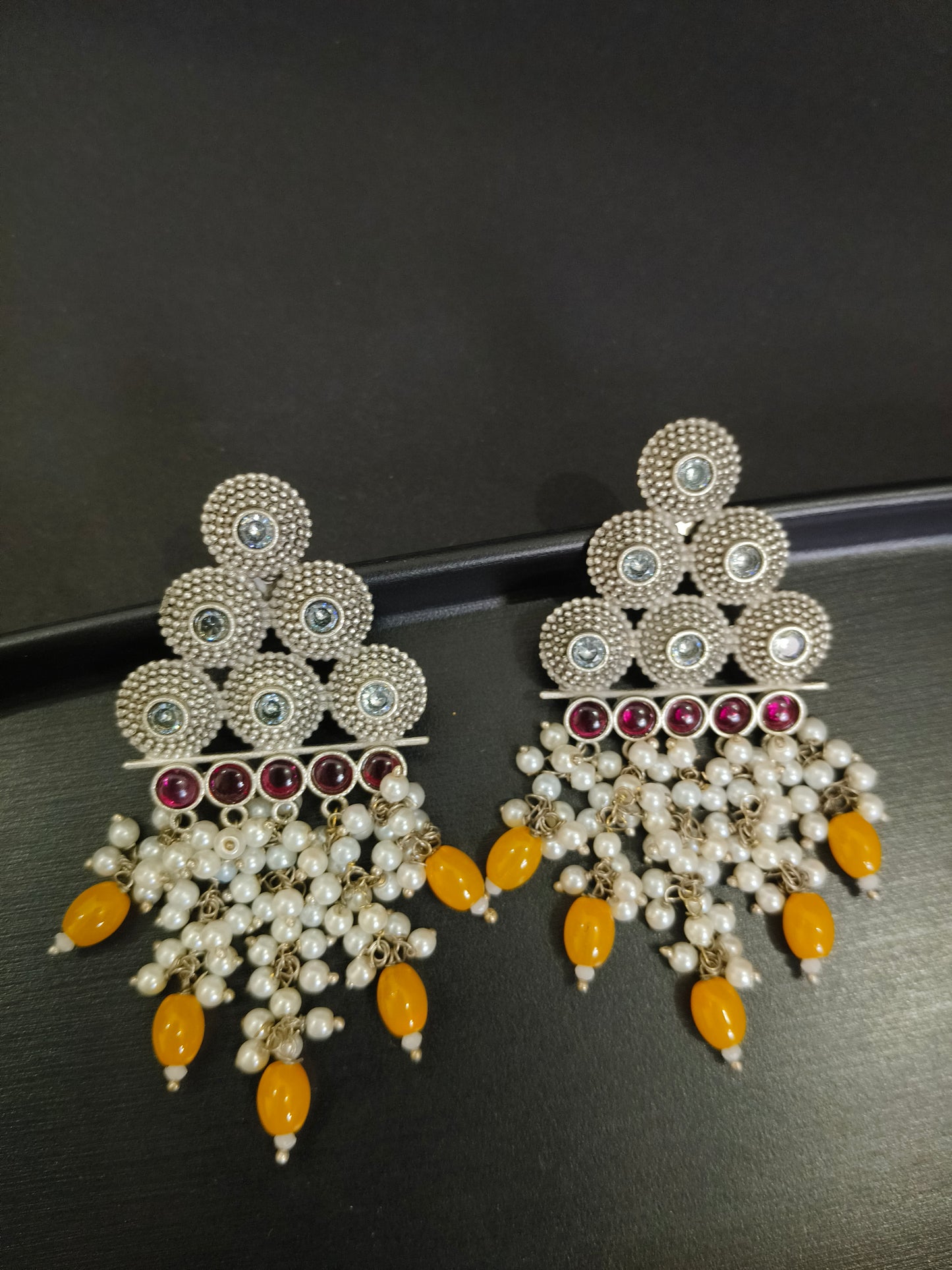 Royal Elegance: Silver and Stone Dangler Earrings