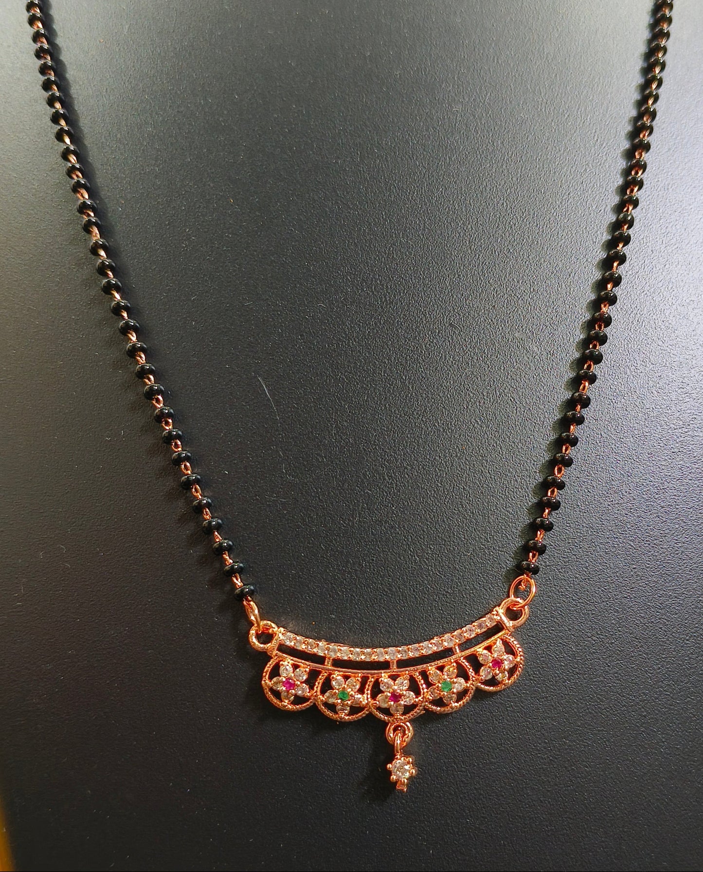 Elegant Gold-Plated AD Stone Mangalsutra with Black Beads