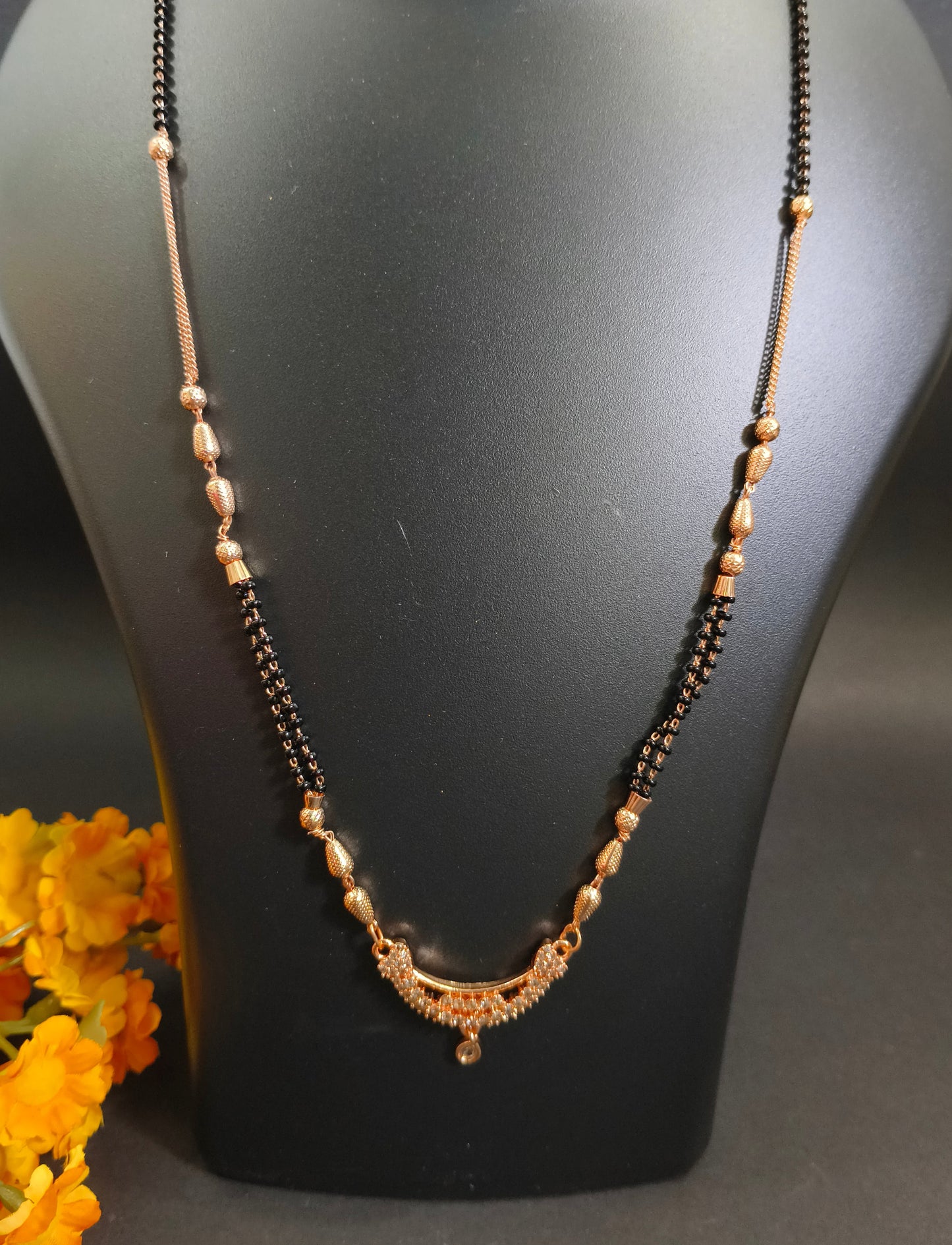 Classic Gold-Plated Mangalsutra with Black Beads and Ball Accents