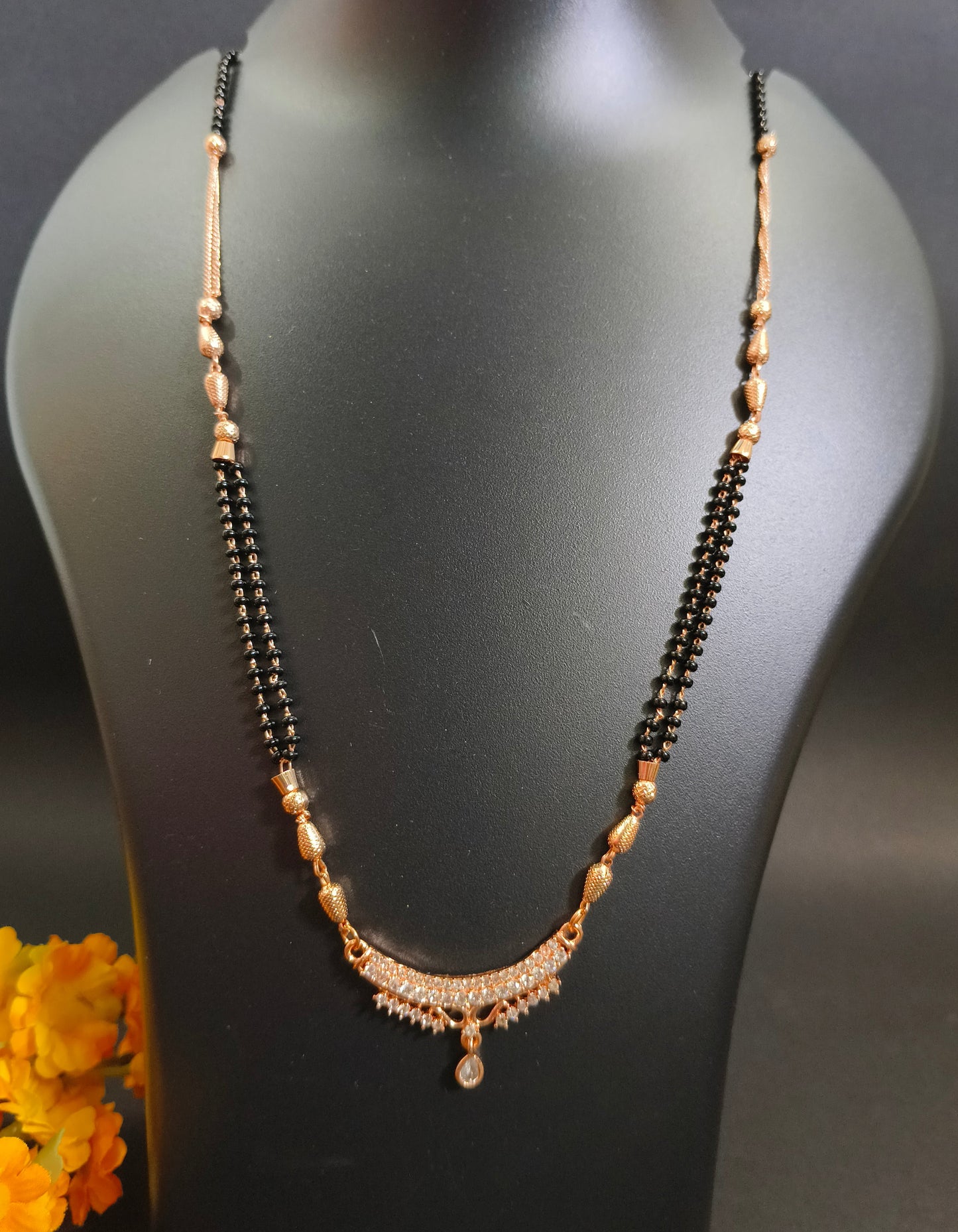 Traditional Stone Mangalsutra - Gold-Plated with Black Beads & Balls
