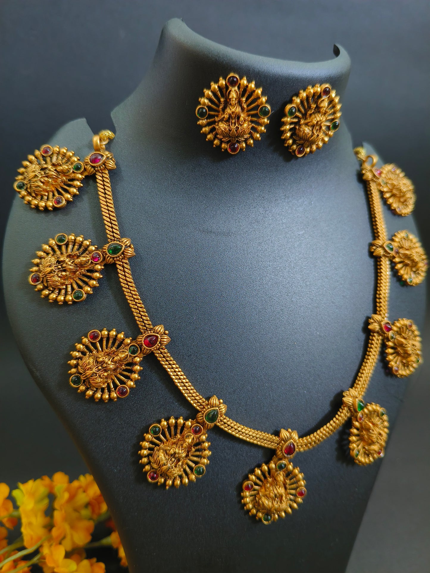 Gold Plated Shankari Temple Necklace Set with Earrings - Traditional Jewelry