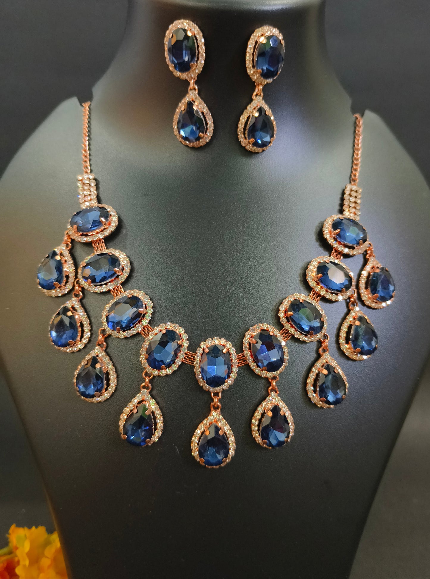 Sapphire Blue Crystal Teardrop Necklace Set - Bridal & Occasion Jewelry