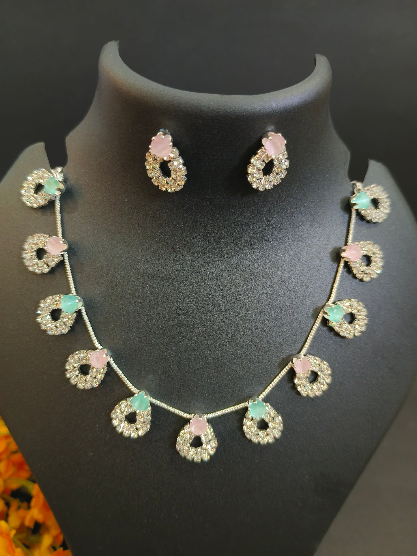 Pastel Stone Necklace Set with Earrings