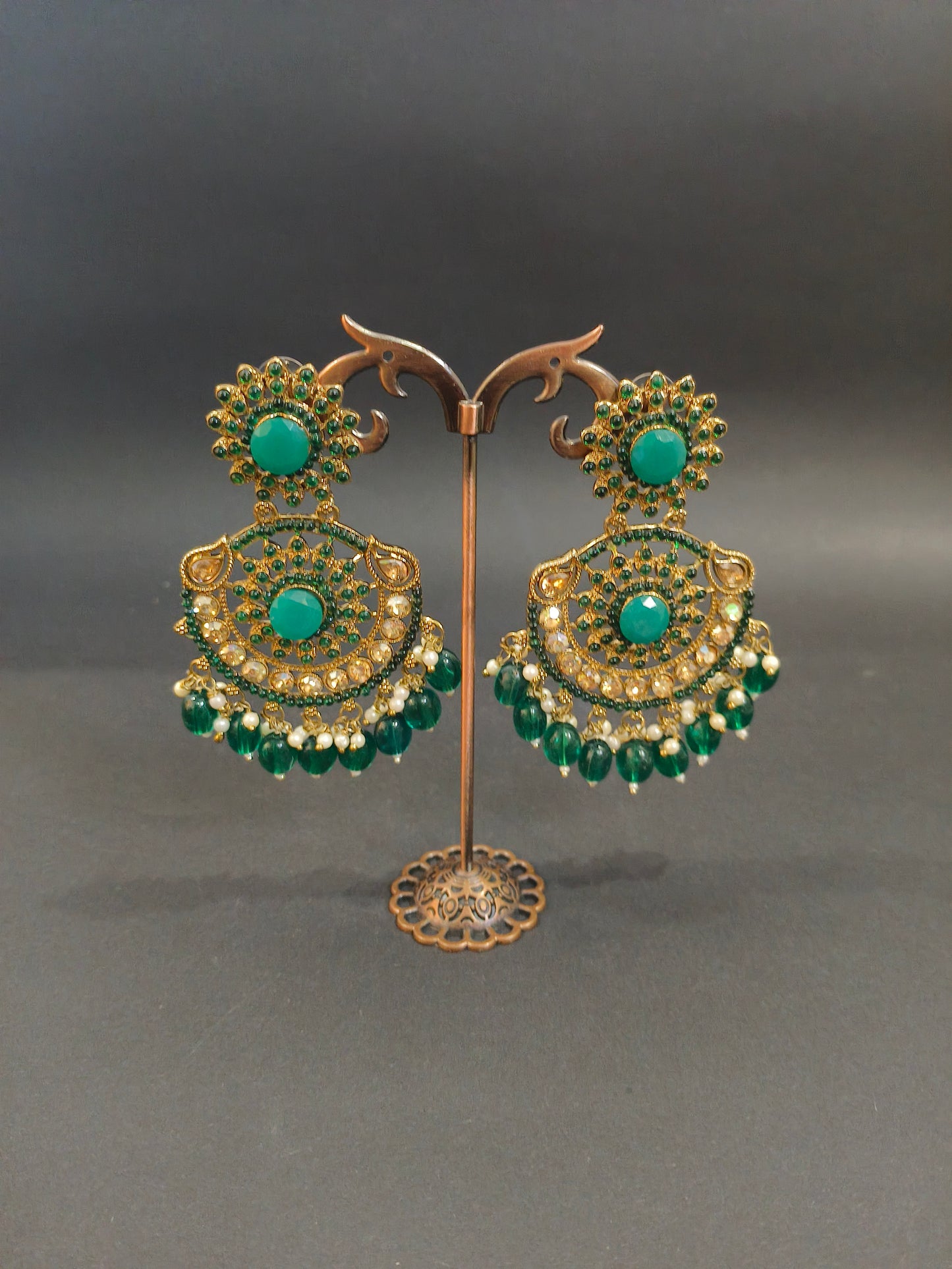 Reagan Polki Necklace Set Chandbali Earrings - Emerald Green