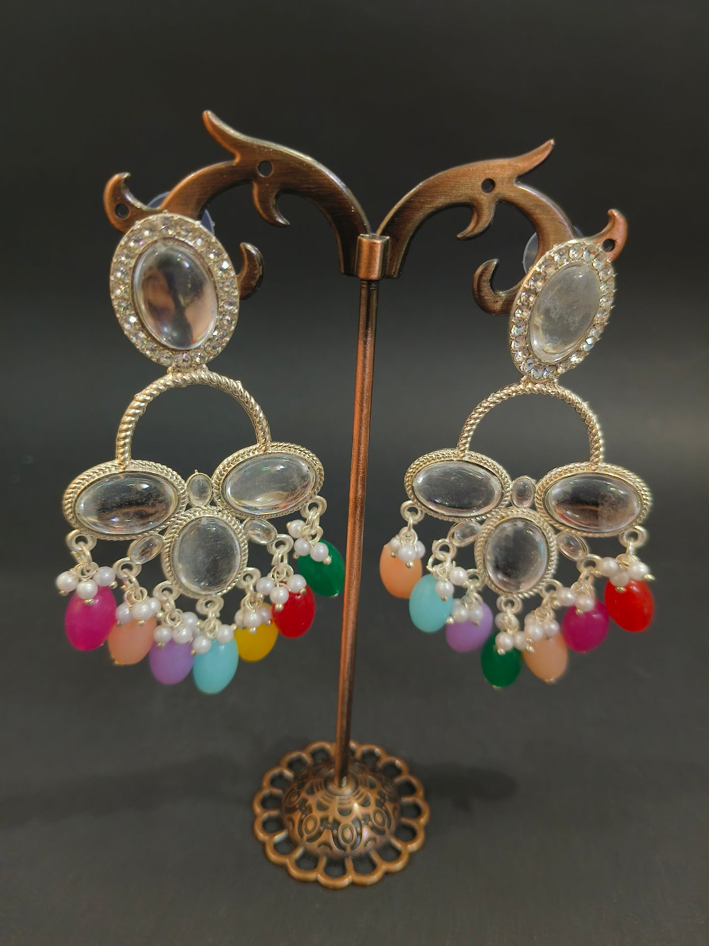 Mirror Work Earrings with Multicolor Beads