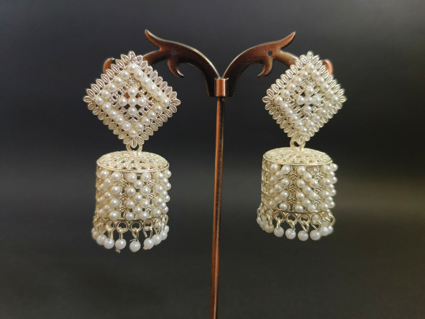 Molika Pearls Designer Oxidized Jhumka Earrings