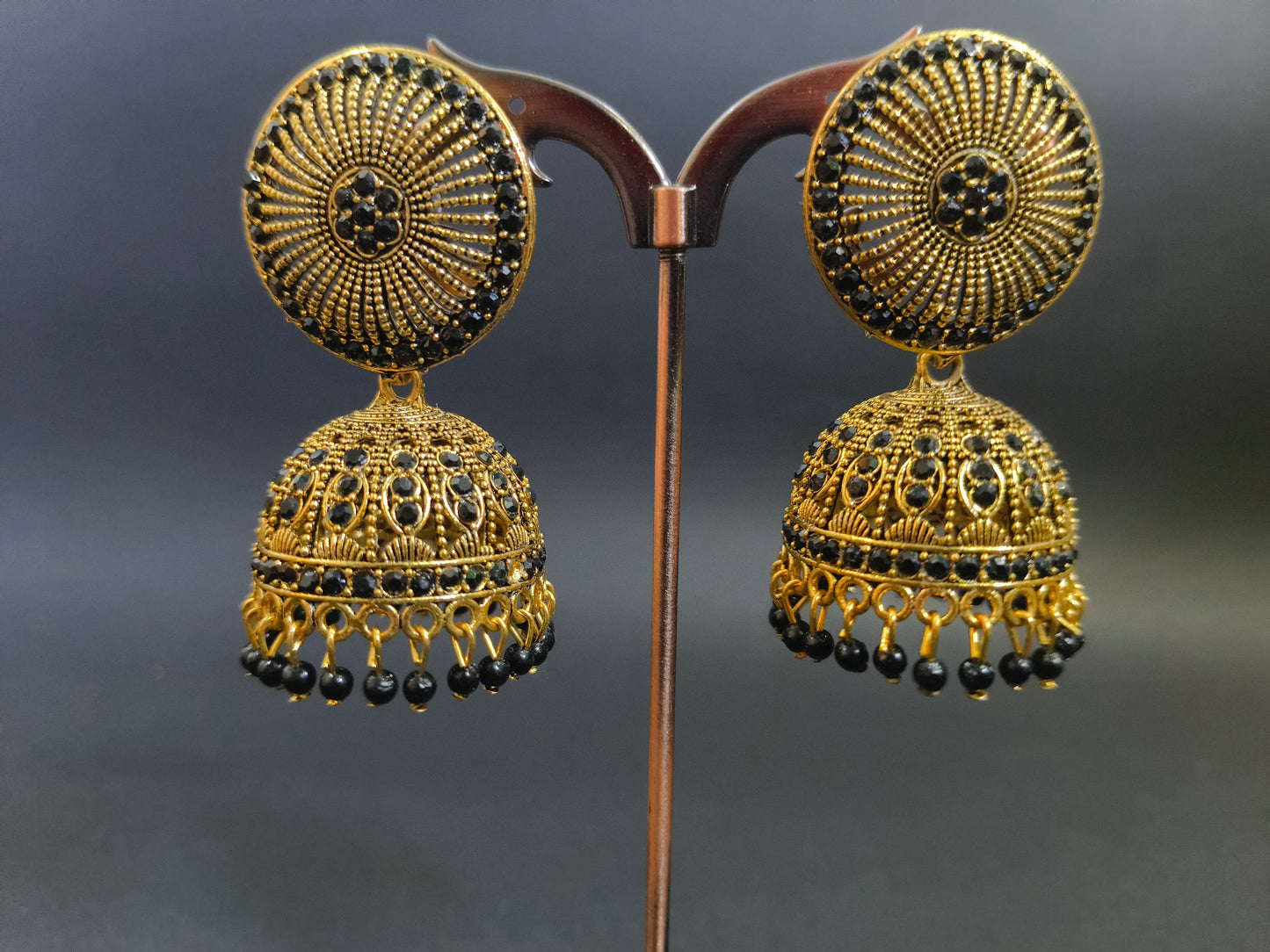 Crunchy Fashion Gold-Plated Black Pearls Jhumka Earrings