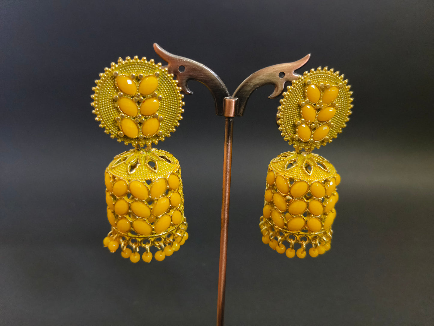 Yellow Stone Jhumka Earrings
