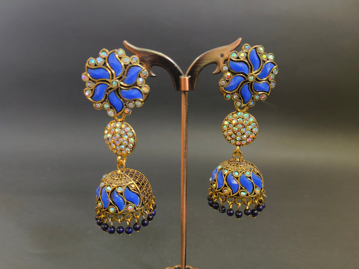 Blue Enamel Jhumka Earrings