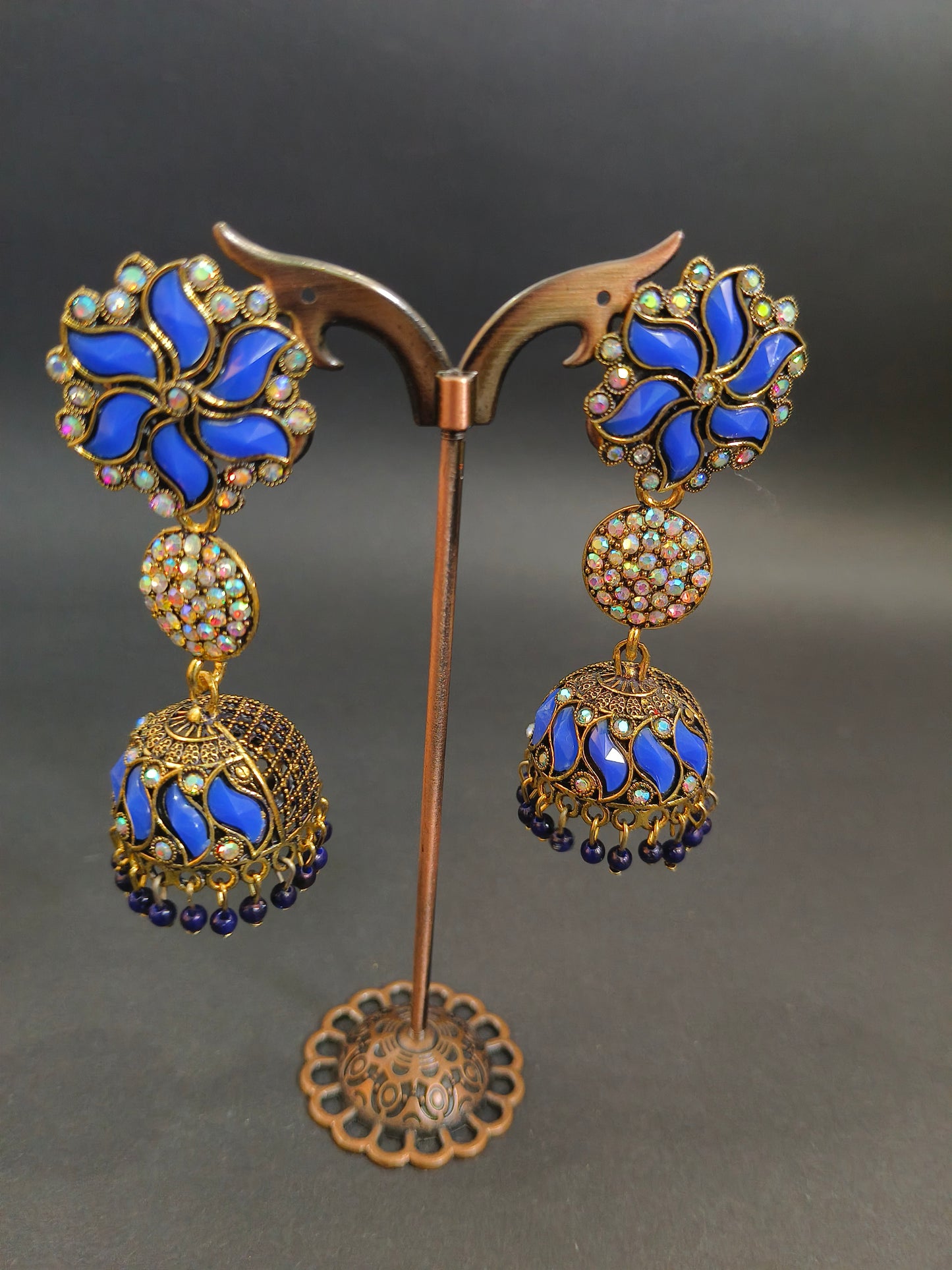 Blue Enamel Jhumka Earrings
