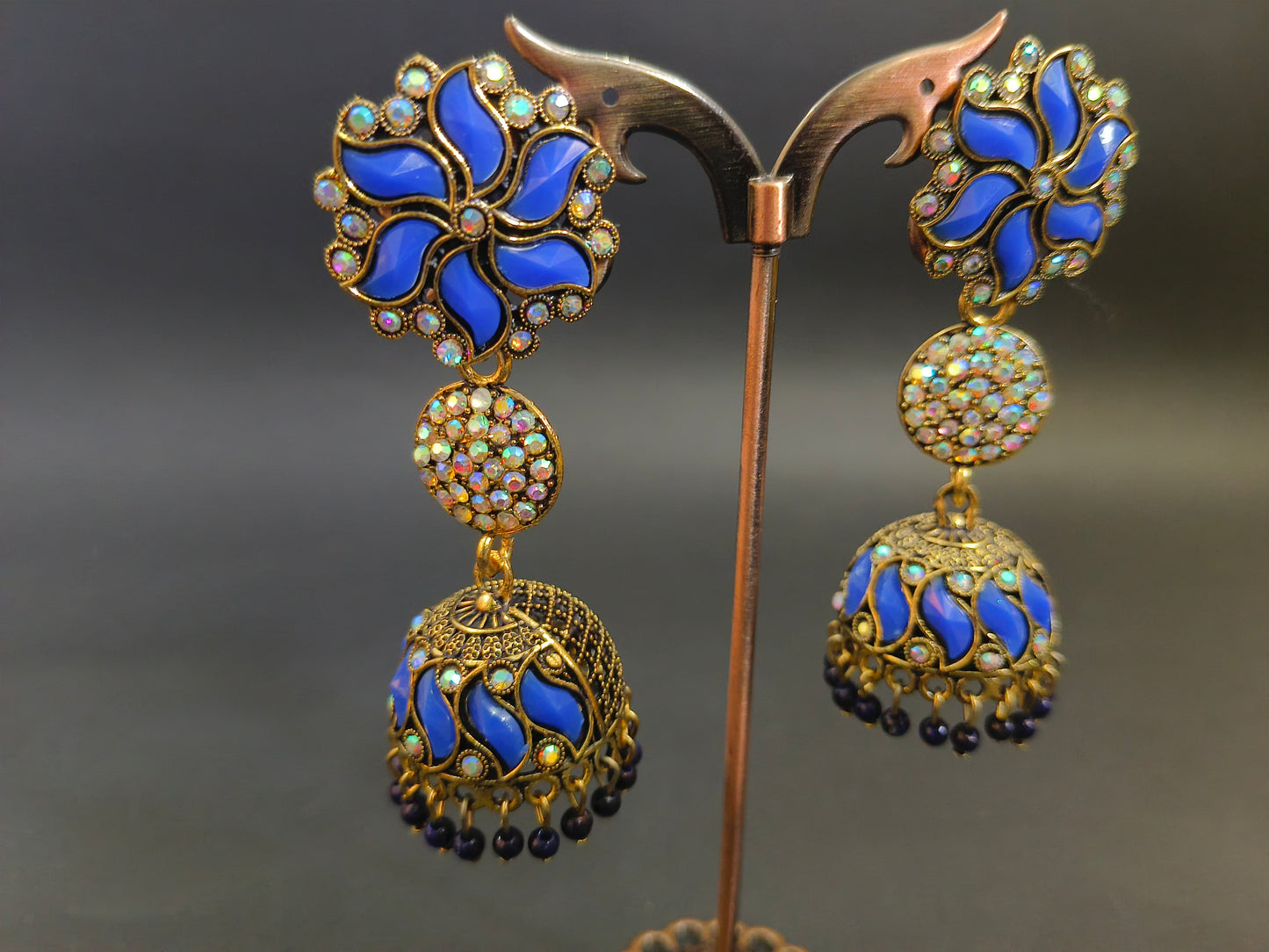 Blue Enamel Jhumka Earrings