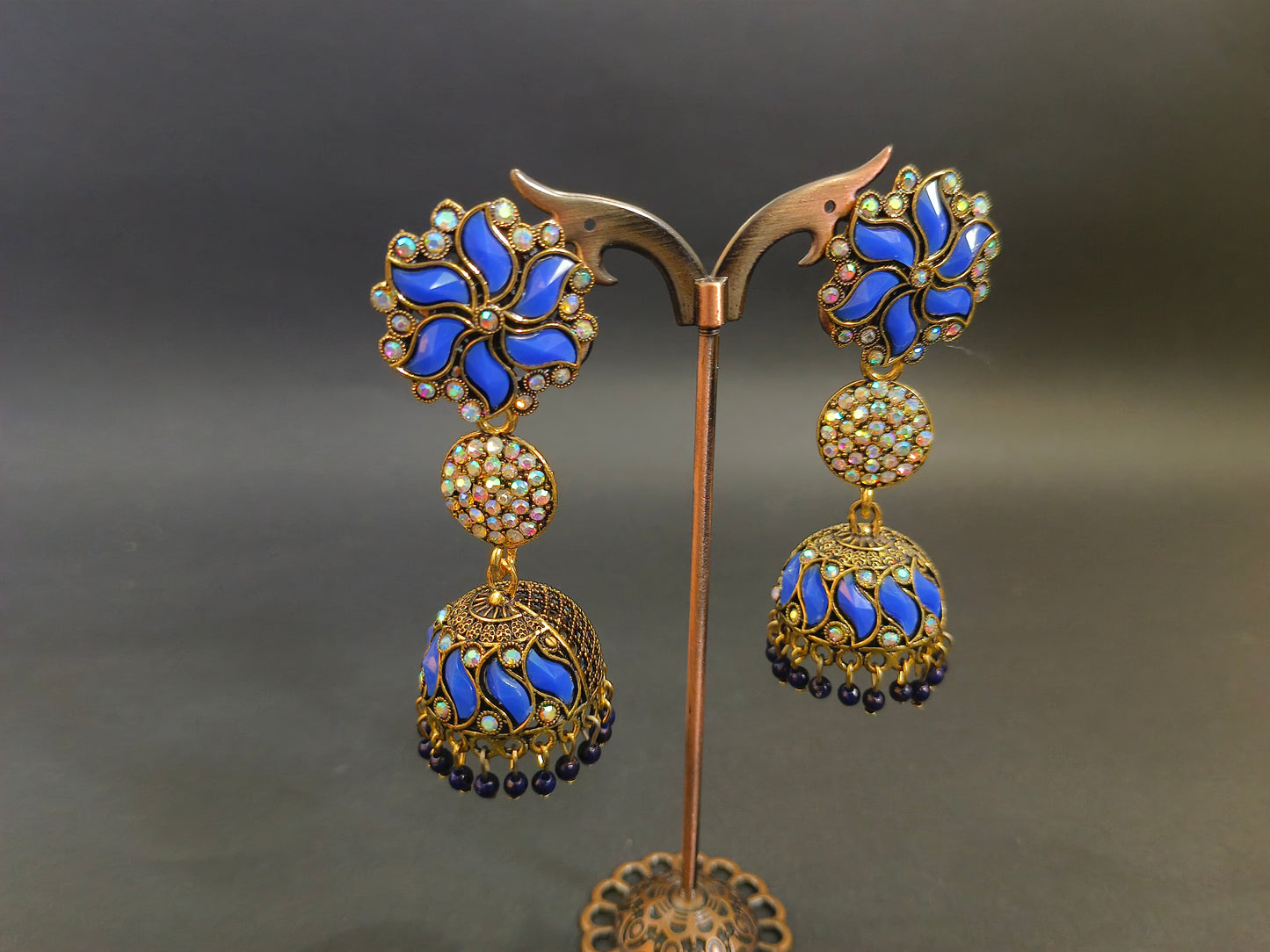Blue Enamel Jhumka Earrings