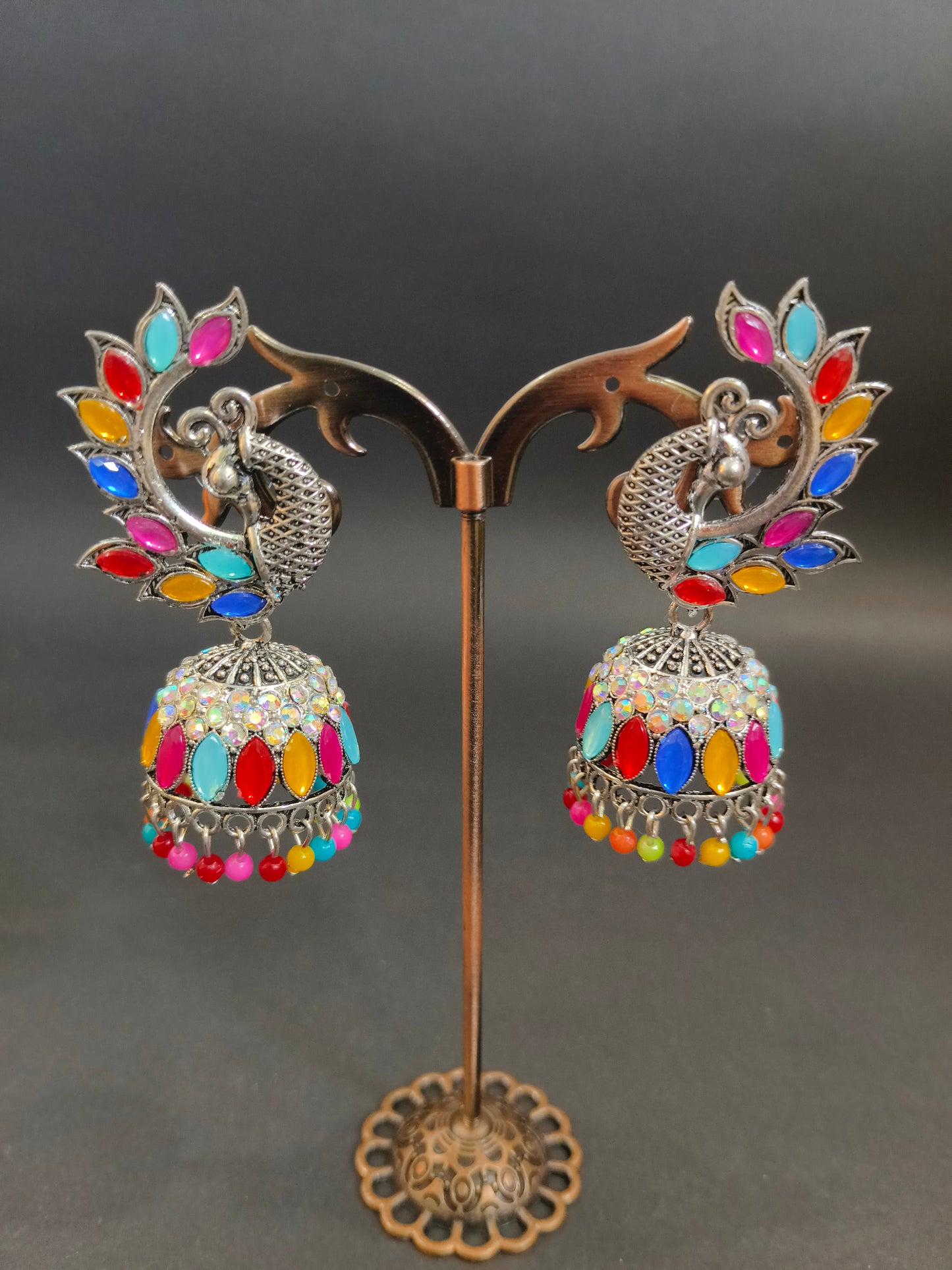 Multicolor Peacock Jhumka Earrings