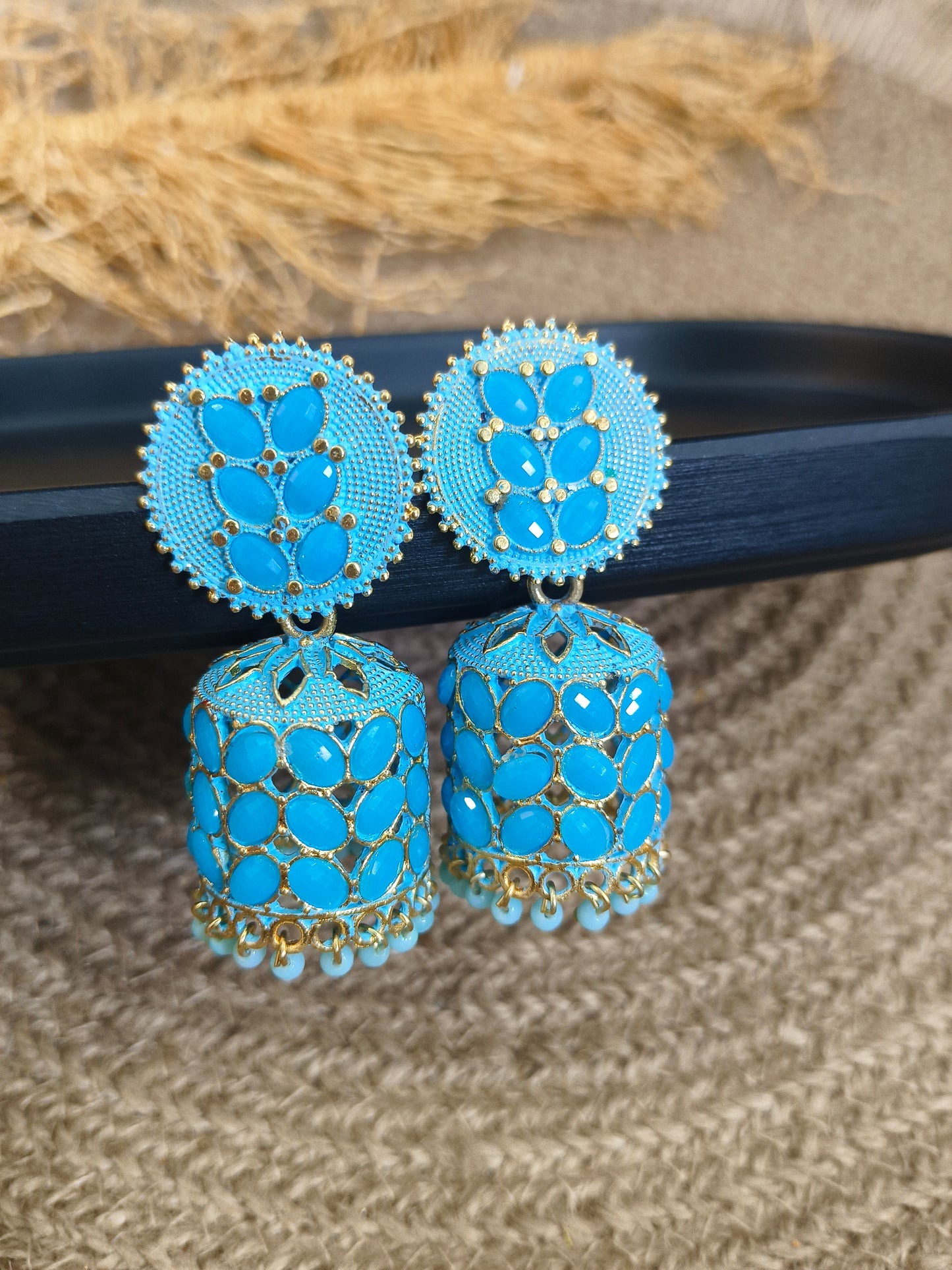 Turquoise Blue Jhumka Earrings