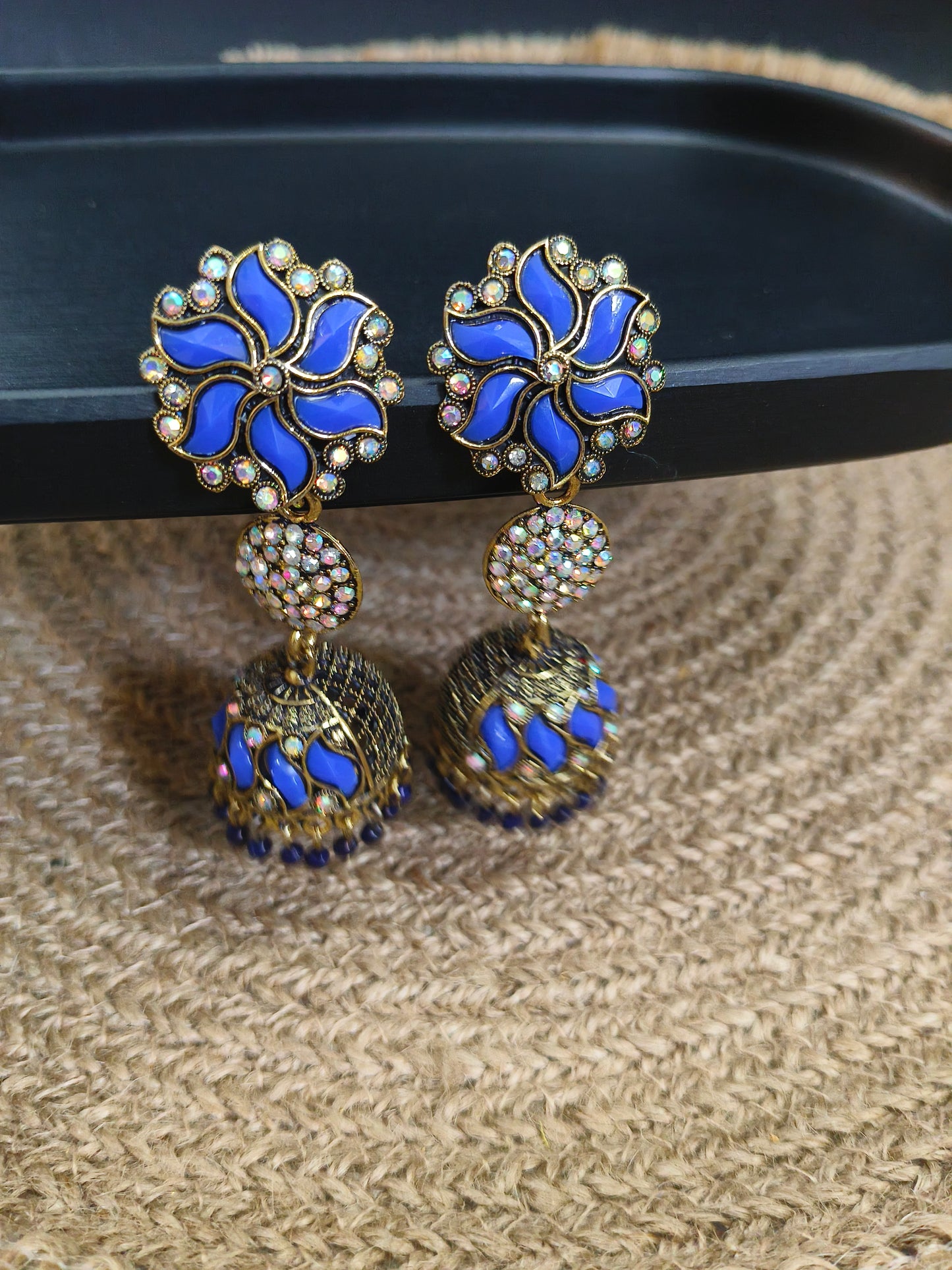 Blue Enamel Jhumka Earrings