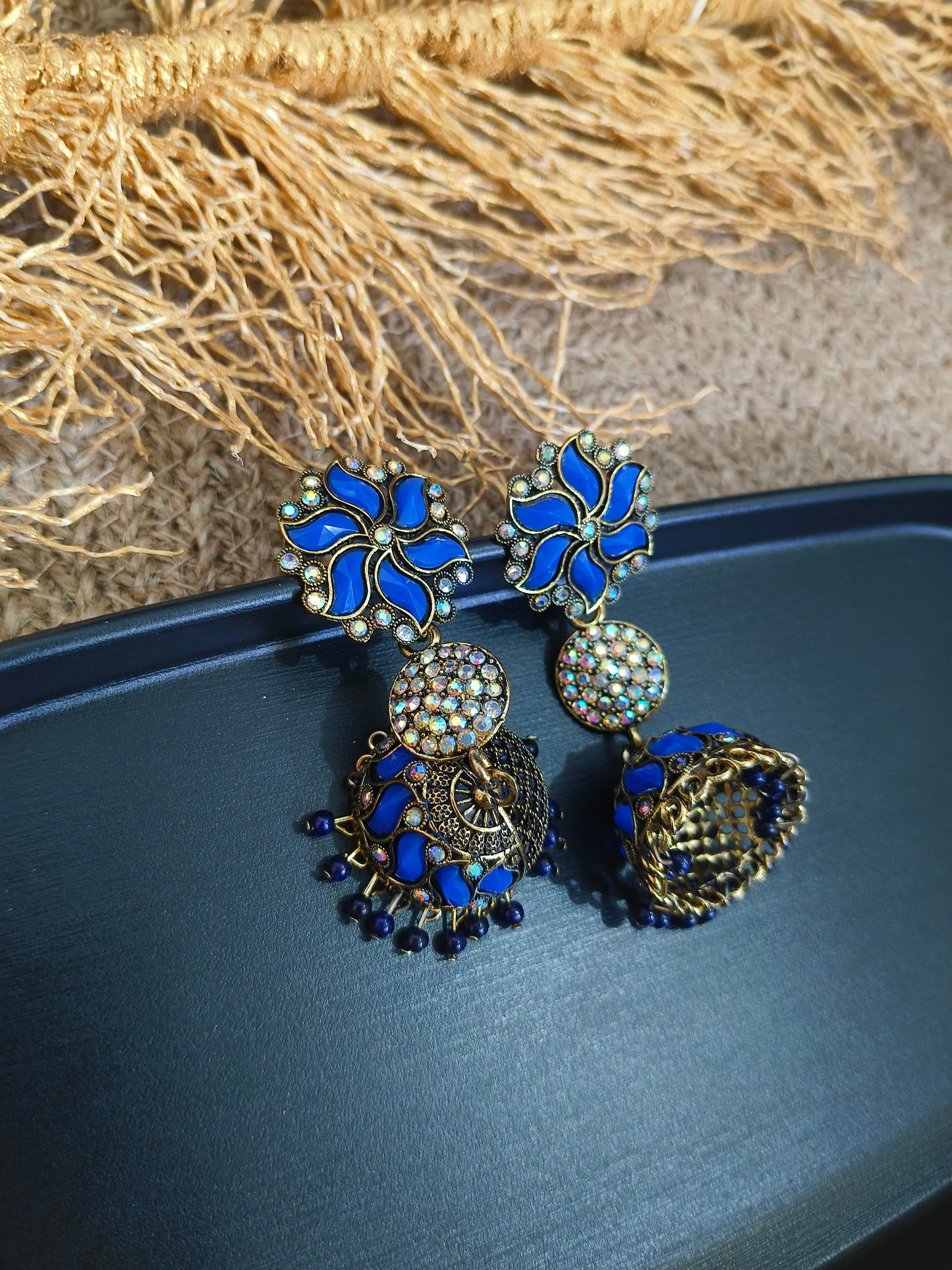 Blue Enamel Jhumka Earrings