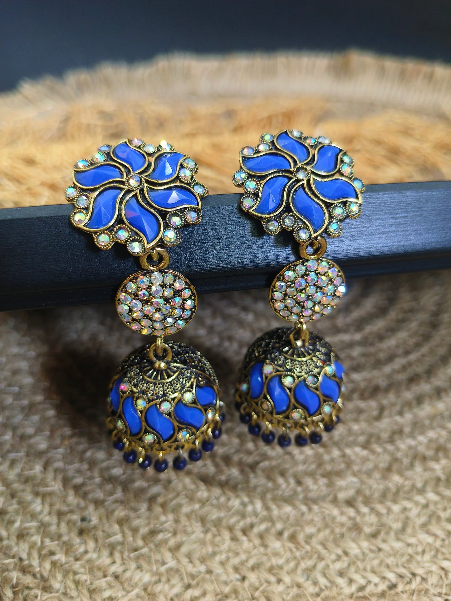 Blue Enamel Jhumka Earrings