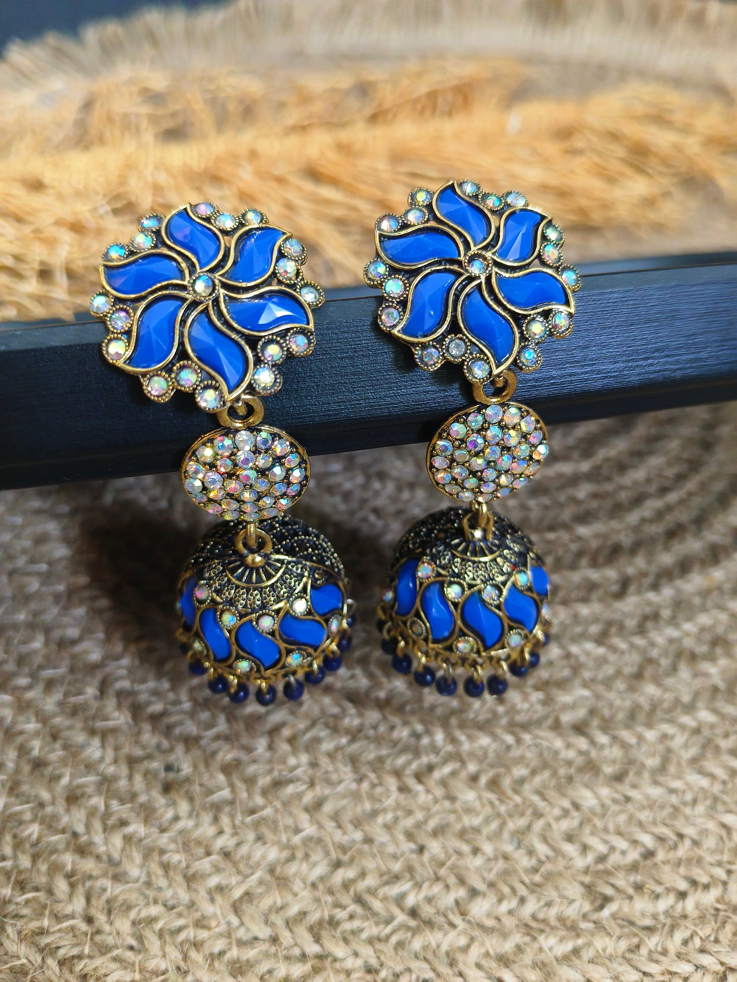 Blue Enamel Jhumka Earrings