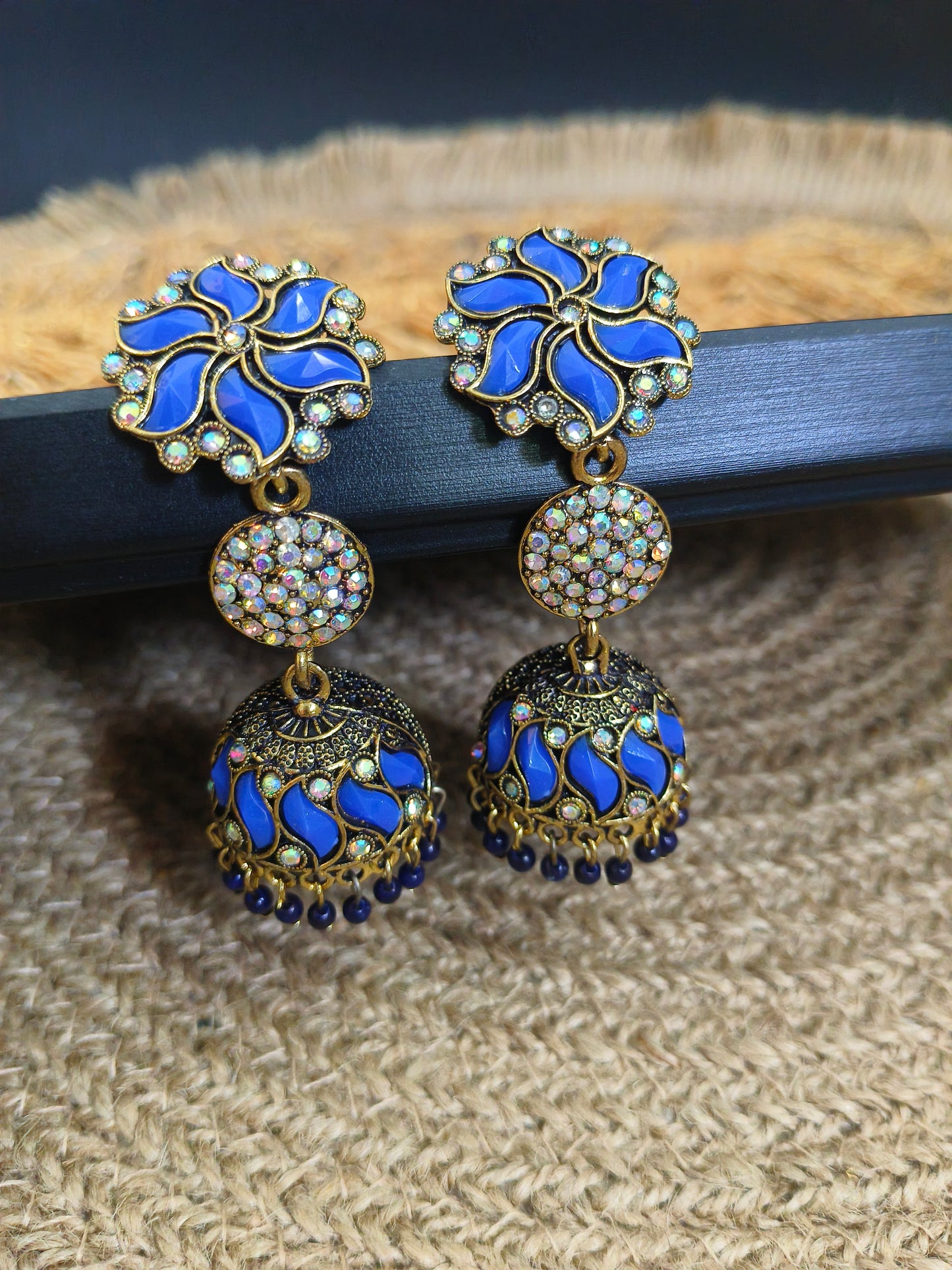 Blue Enamel Jhumka Earrings