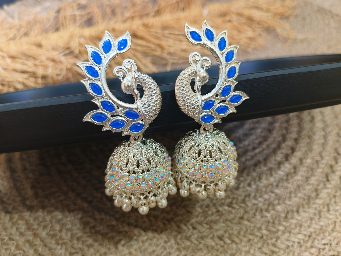 Peacock Kundan Jhumka Earrings