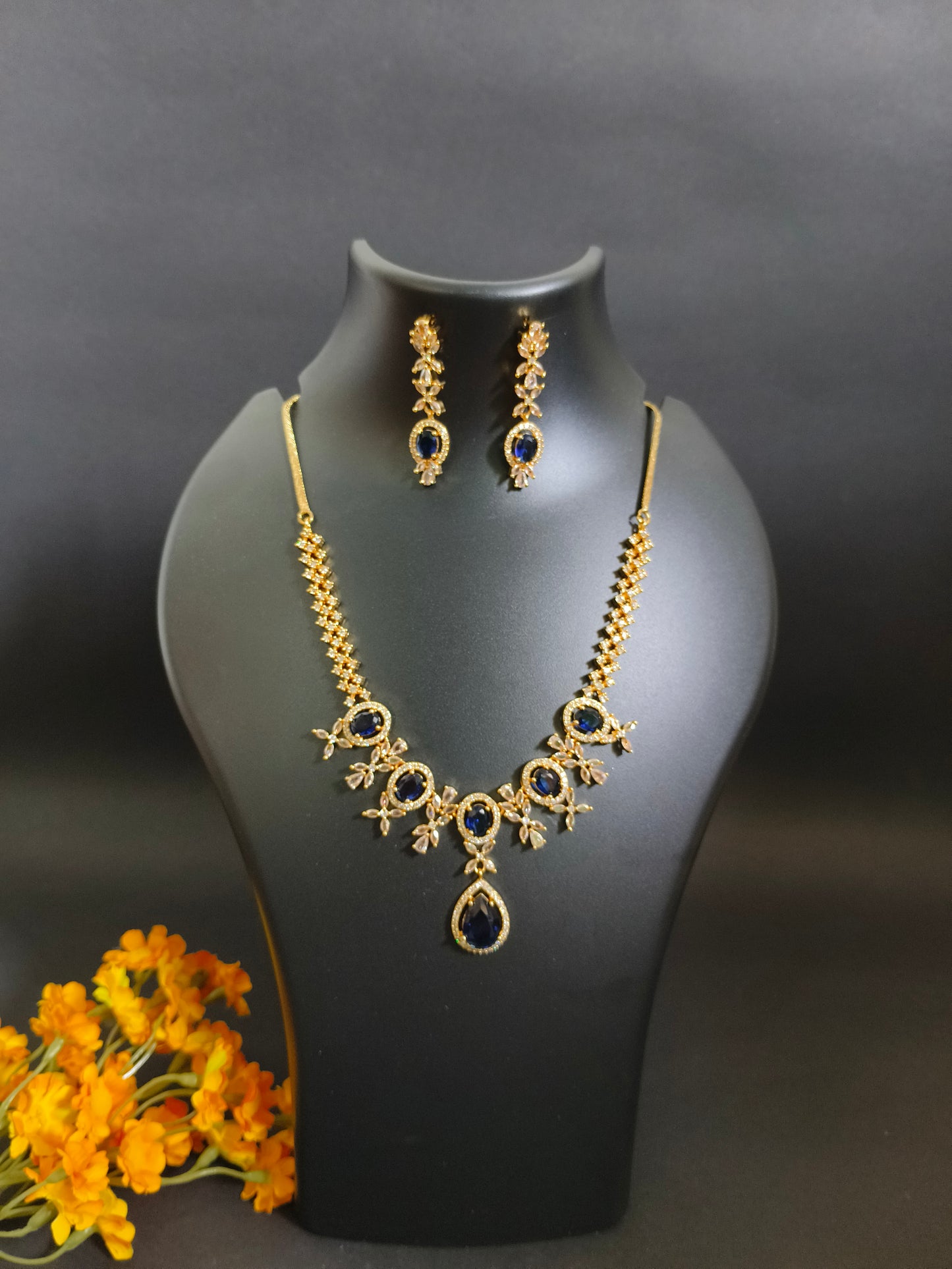 Blue Cubic Zirconia Necklace Set