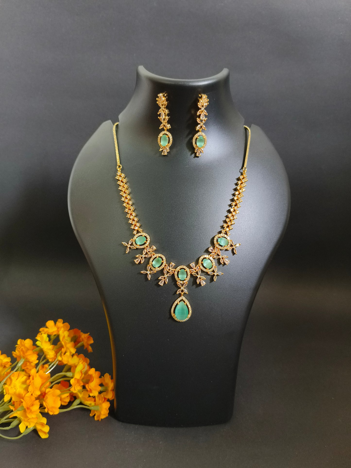 Gold Plated Emerald Green Necklace Set