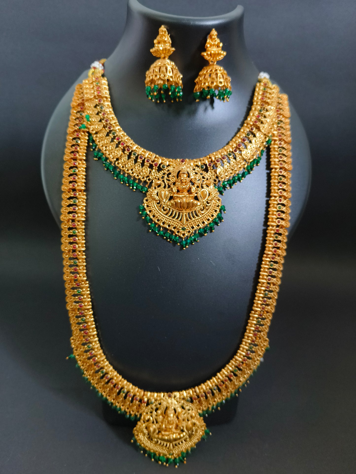 Lakshmi Temple Jewellery Long & Short Necklace Set