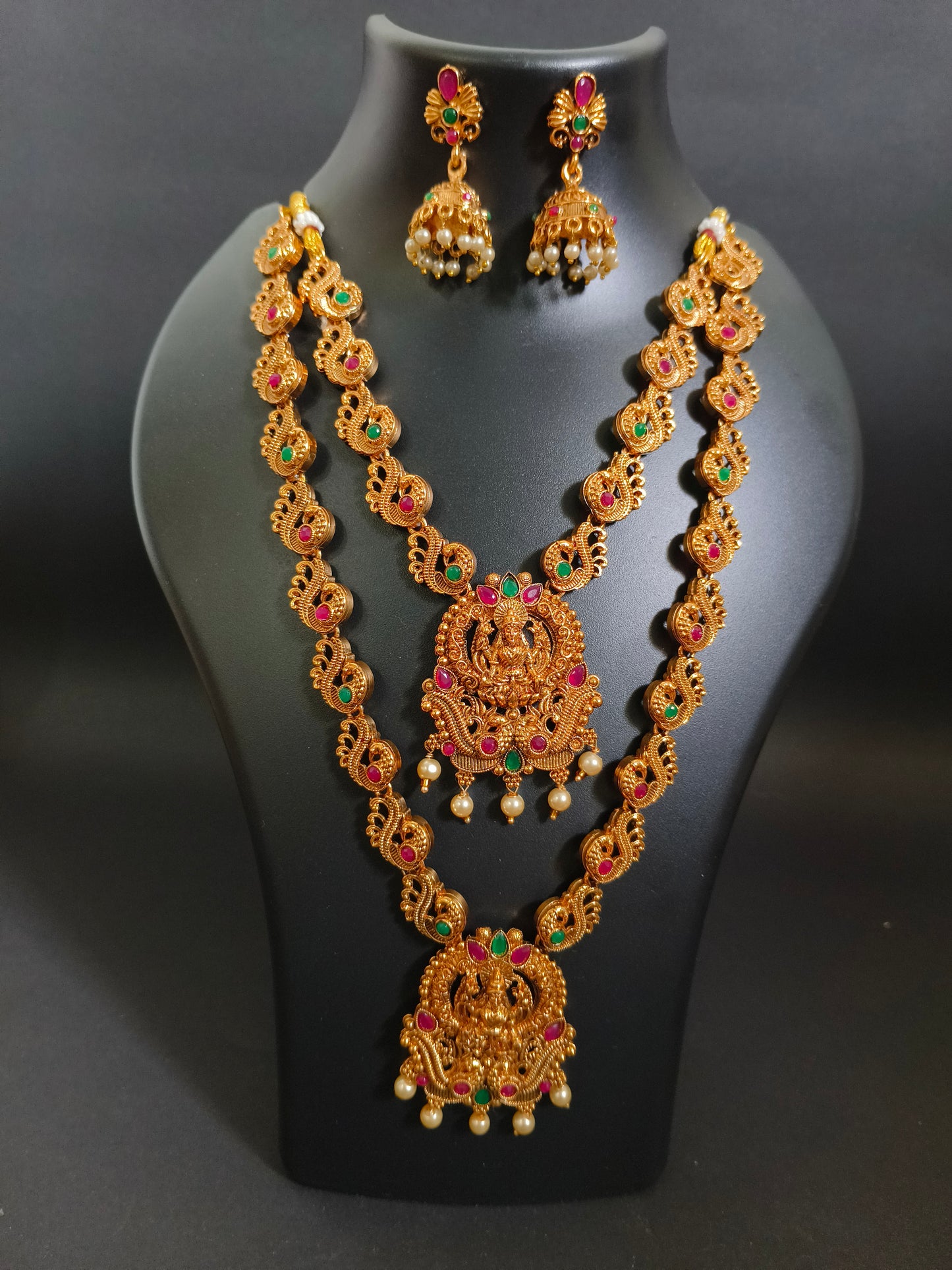 Antique Lakshmi Temple Jewellery Long & Short Necklace Set