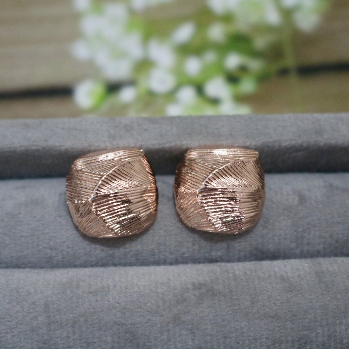 Textured Stud Earrings -Rose Gold