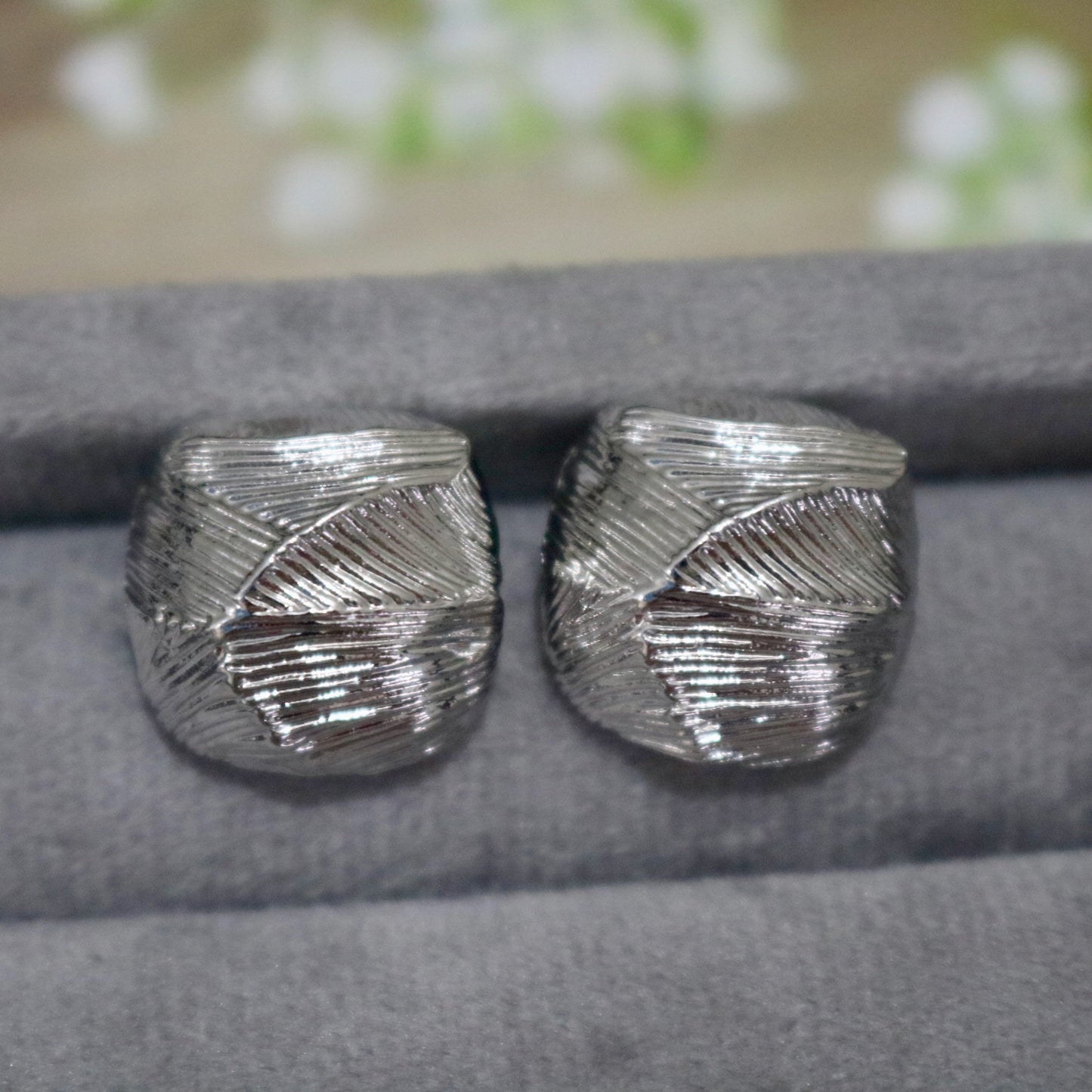 Textured Stud Earrings - Silver