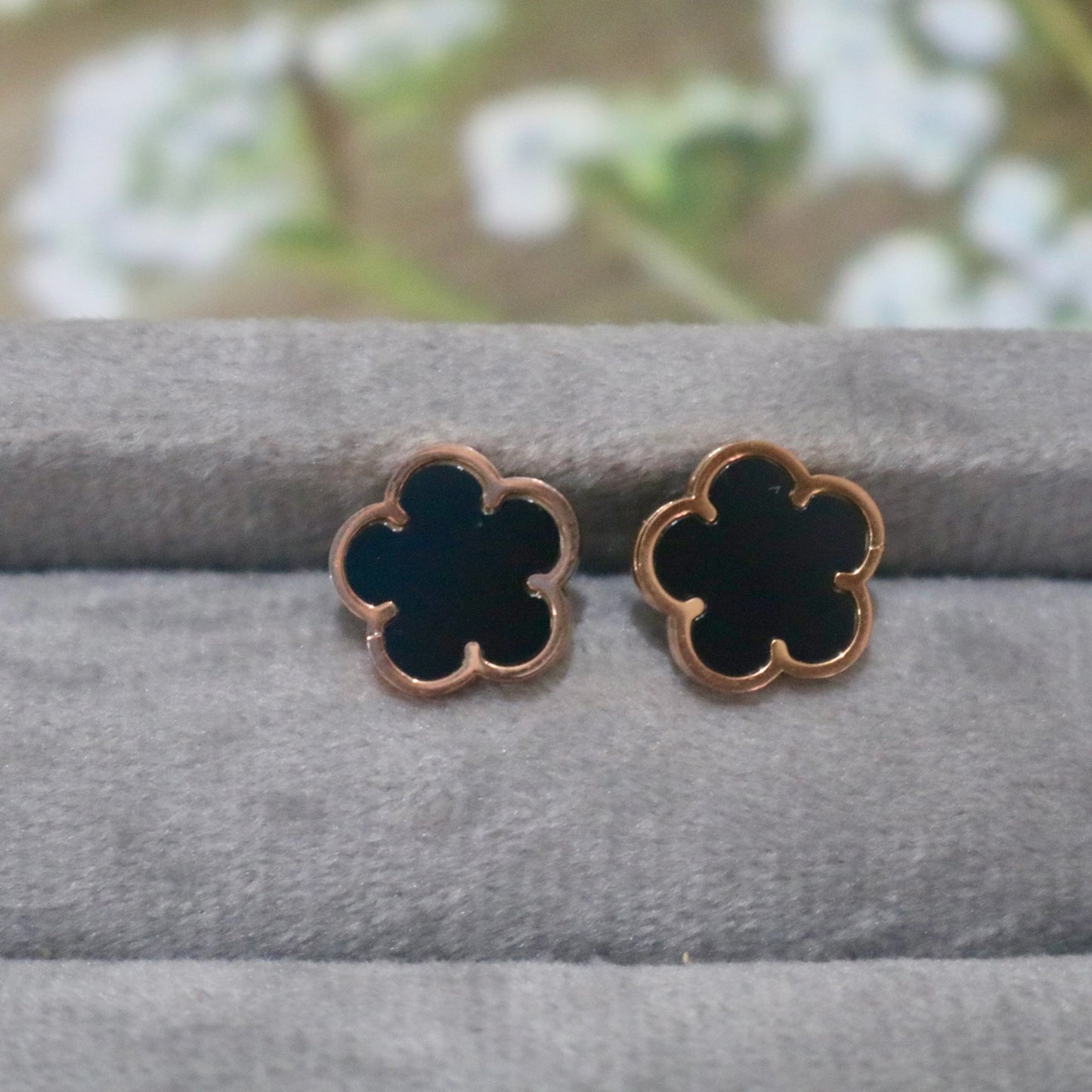 Black Floral Stud Earrings