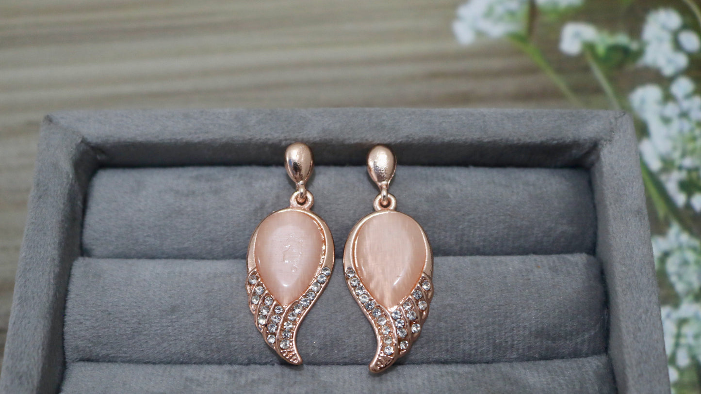 Elegant Rose Gold Teardrop Wing Earrings with Crystal Accents