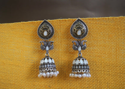 Silver-Toned Contemporary Jhumkas Earrings