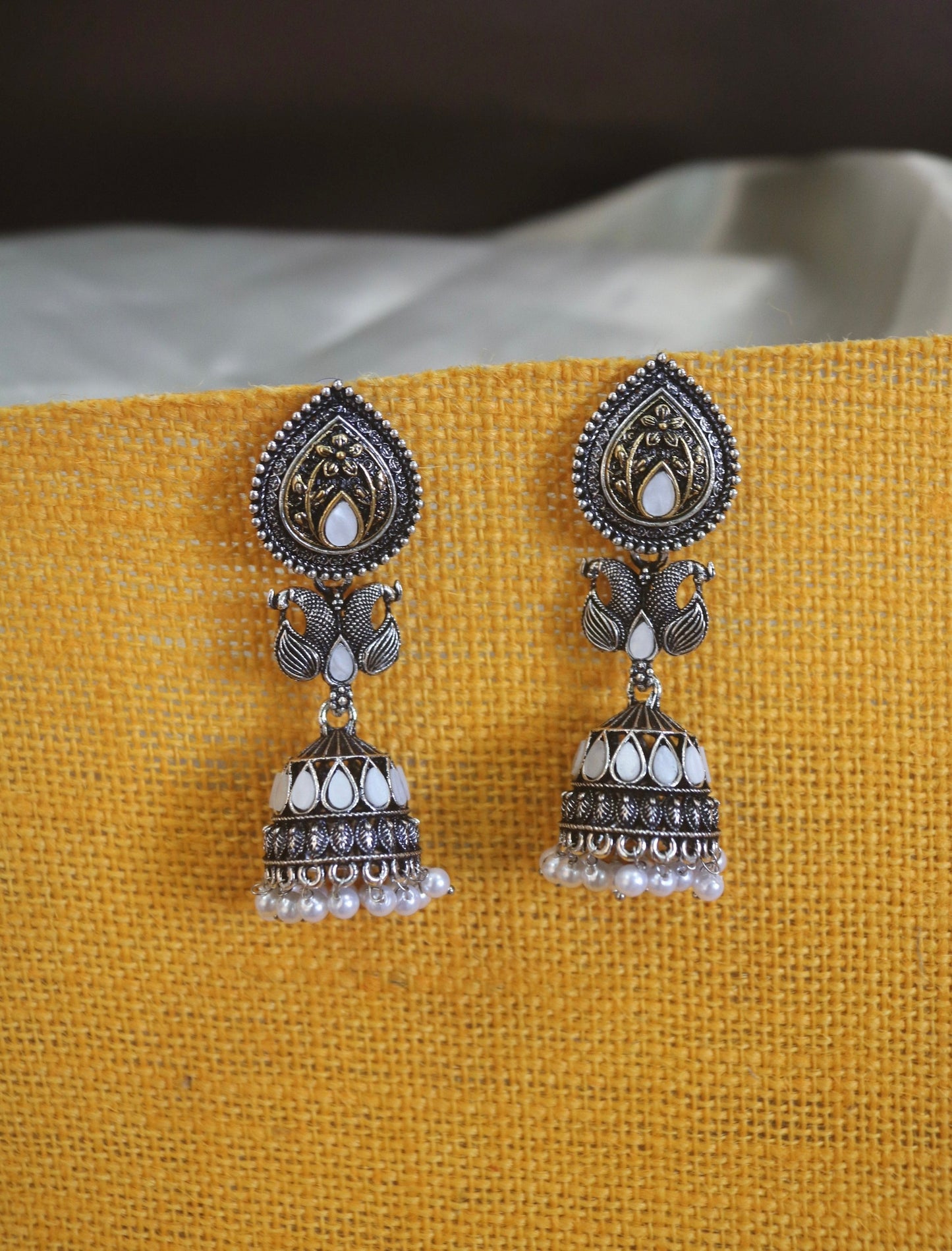 Silver-Toned Contemporary Jhumkas Earrings