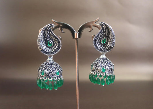 Ethnic Elegance Jhumka Earrings Green