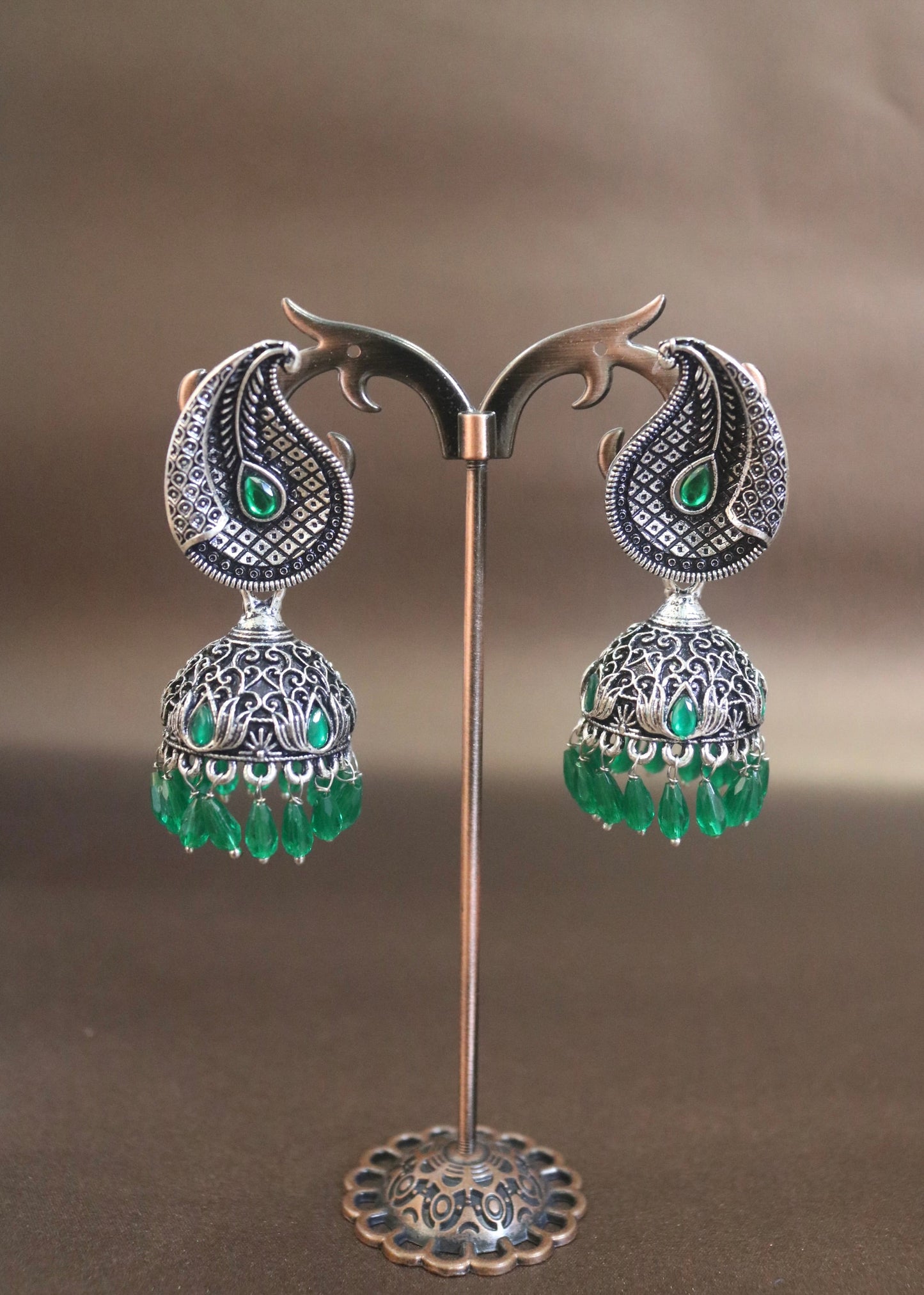 Ethnic Elegance Jhumka Earrings Green