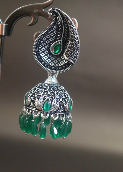 Ethnic Elegance Jhumka Earrings Green