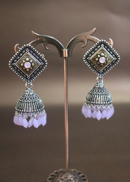 Antique Silver Jhumka Earrings Purple