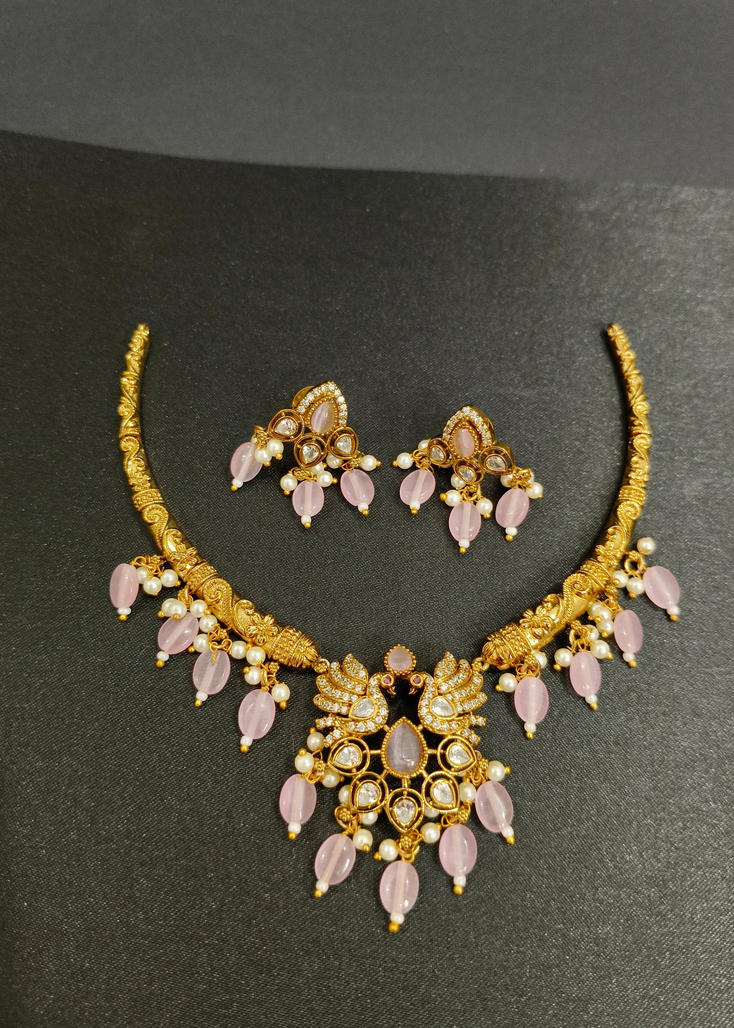 Pink Pearl Statement Necklace Set