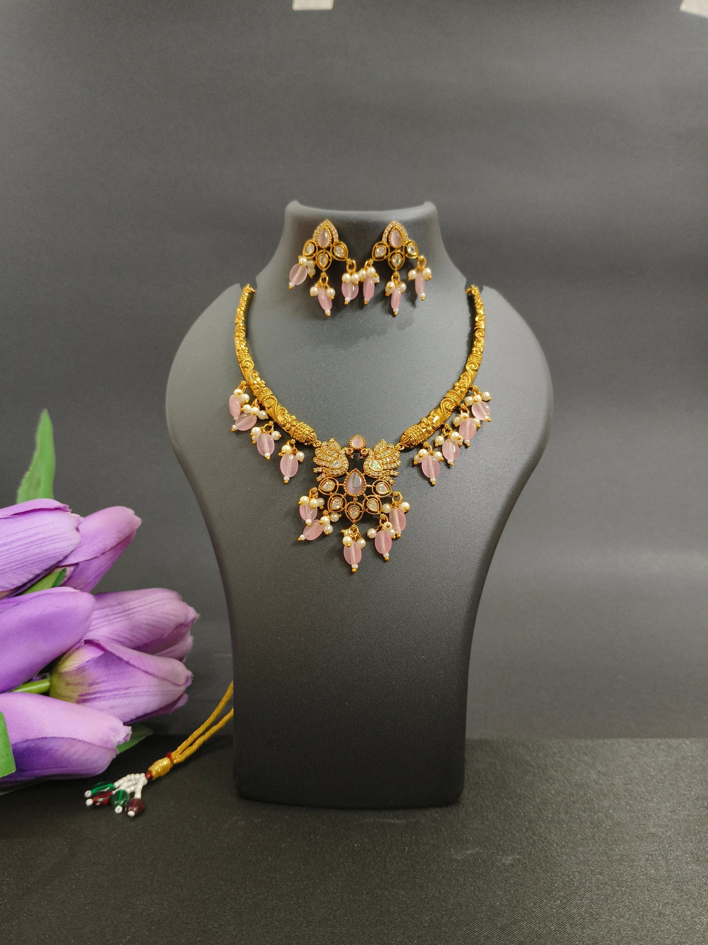 Pink Pearl Statement Necklace Set