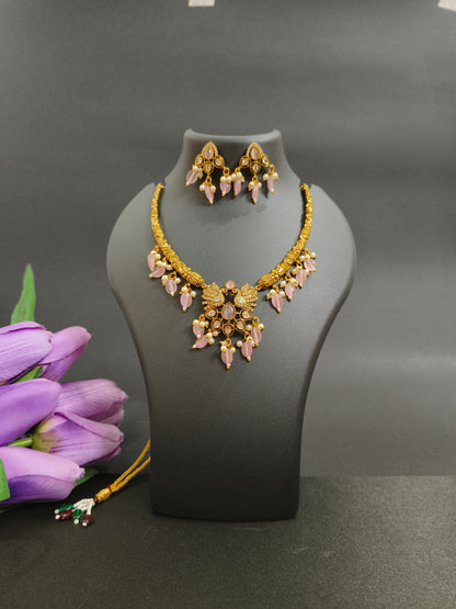 Pink Pearl Statement Necklace Set