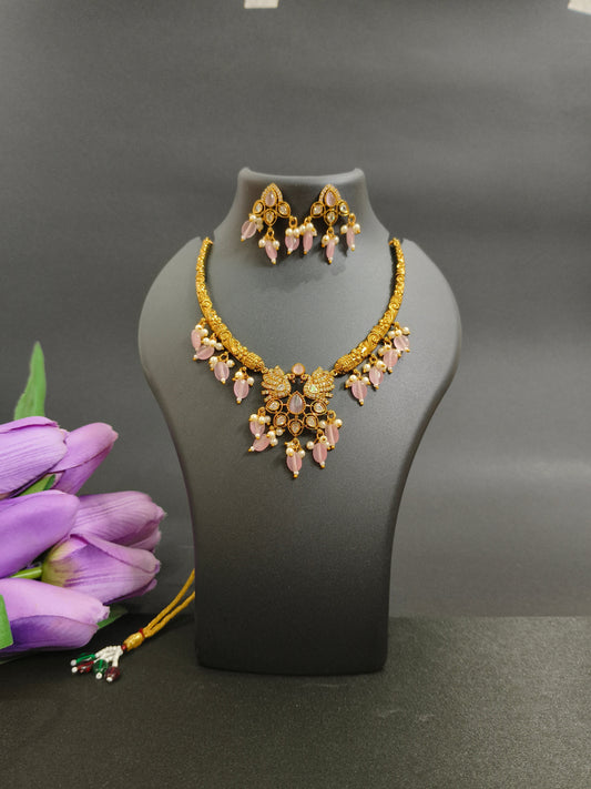 Pink Pearl Statement Necklace Set