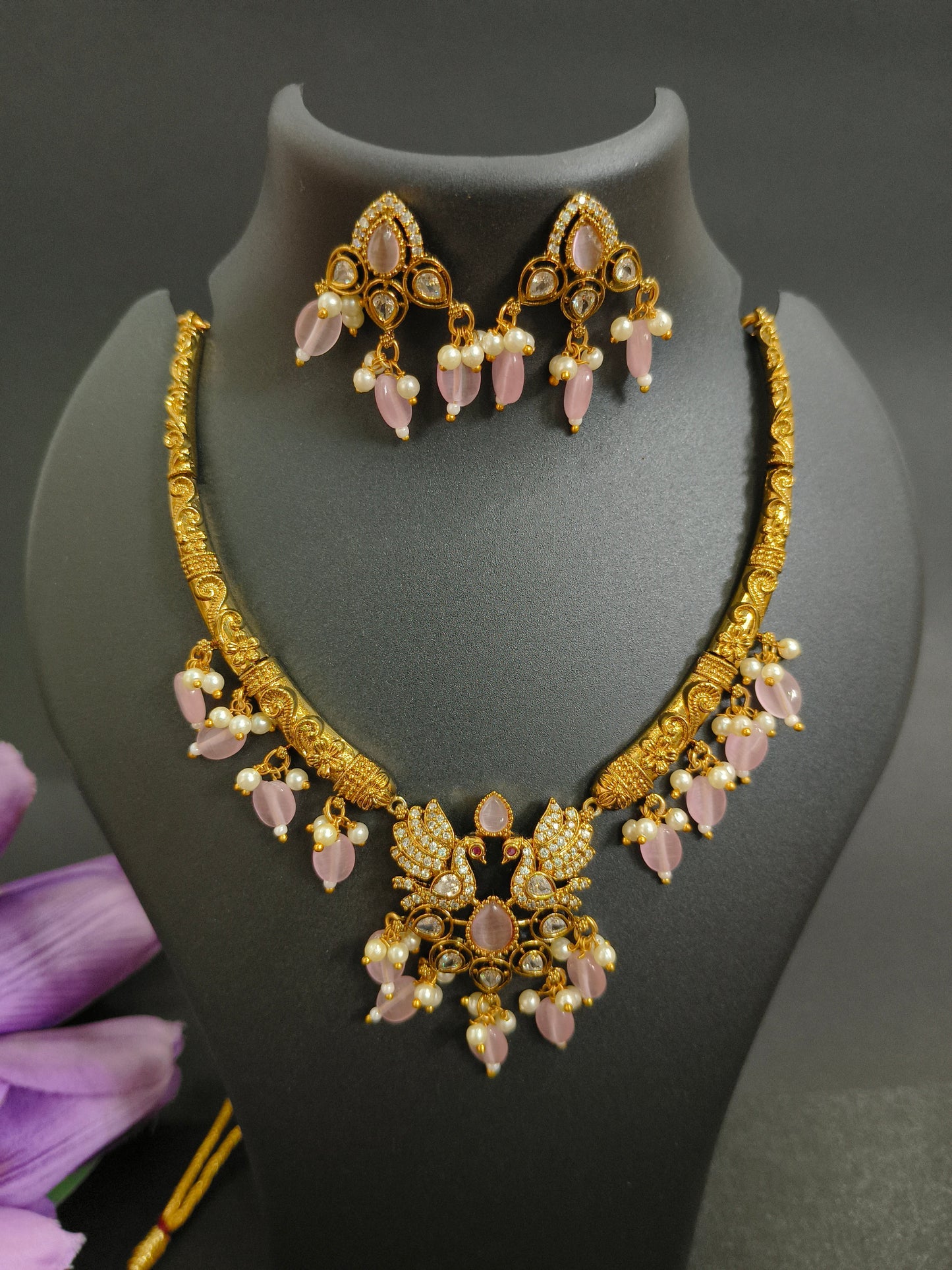 Pink Pearl Statement Necklace Set