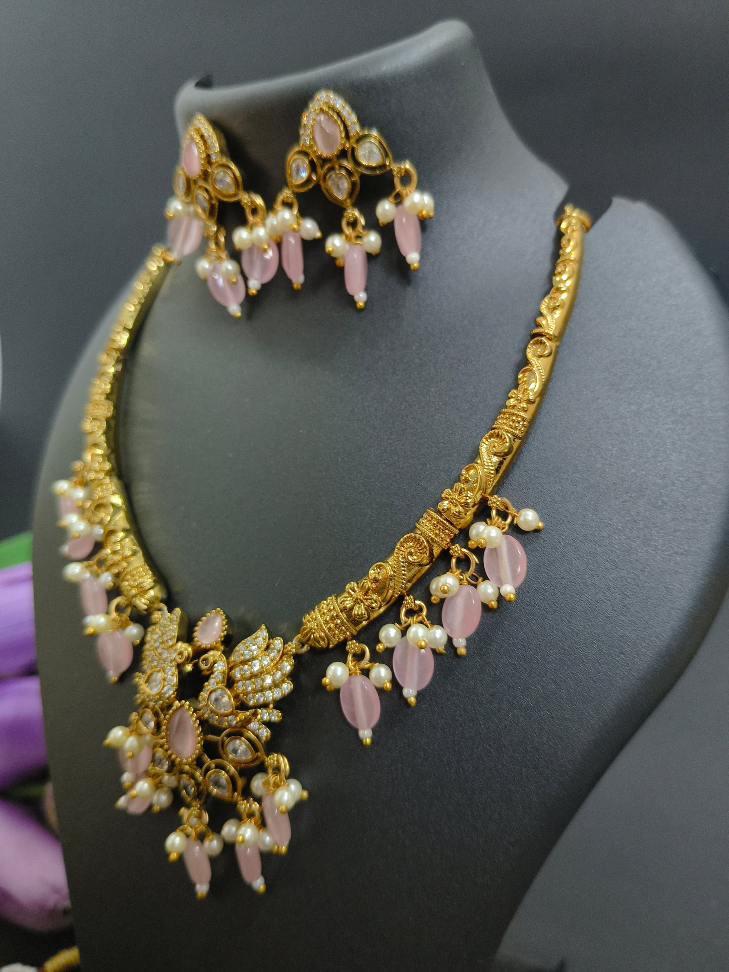 Pink Pearl Statement Necklace Set