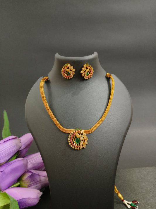 Peacock Intricate Necklace Set -Green