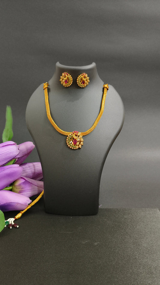 Peacock Intricate Necklace Set - Pink