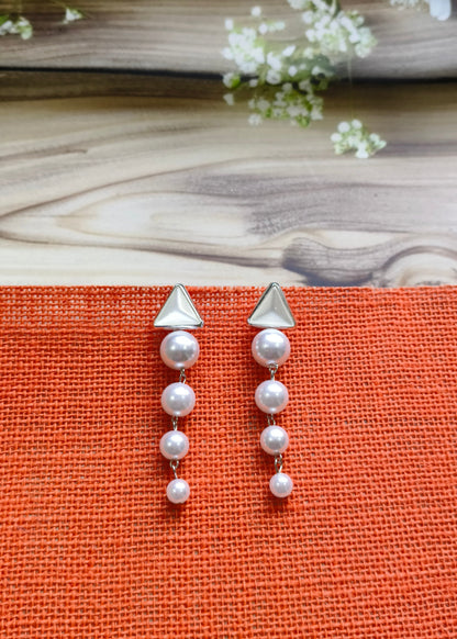 Pearl Drop Earrings with Triangular Accent