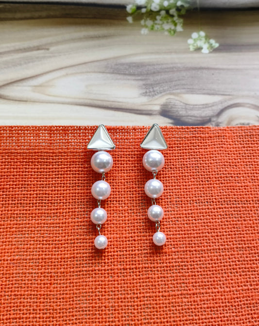 Pearl Drop Earrings with Triangular Accent